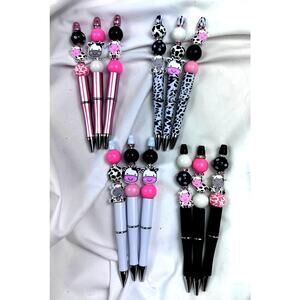 12 pc Pen Set with beads Cows Rhinestone Rings Cow Edition